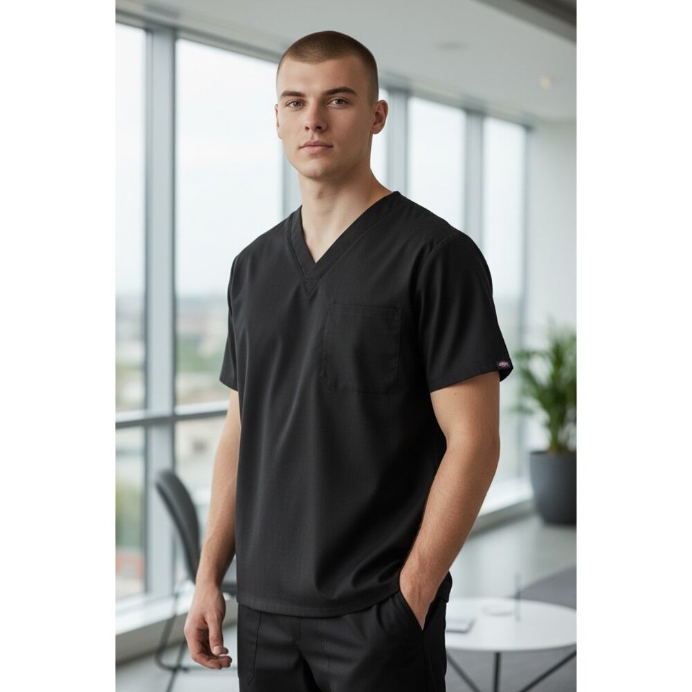 Dickies Unisex Black V-Neck Scrub‎ Top With Pocket